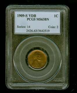 1909 S VDB 1C PCGS MS 63 Brown Lincoln Wheat Penny  