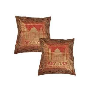  Indian Taj Mahal Pillow Cushion Cover Set Banarsi Brocade 