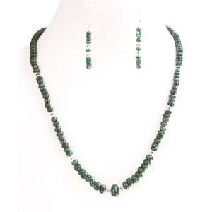   Natural Cabochon Emerald Beaded Necklace with Free Earrings Jewelry