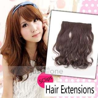   Synthetic Curly Wavy Onepiece Clip On Hair Extensions Hairpiece 40cm