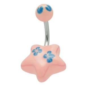  Acrylic Baby Pink Hand Painted Star Belly Ring   S008 