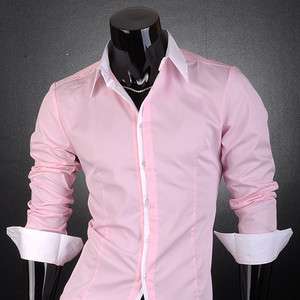 SWM Mens Casual Slim Fit Dress Shirts Pink 4 Size S1073  