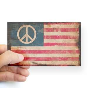   Sticker Clear (Rectangle) Worn US Flag Peace Symbol 
