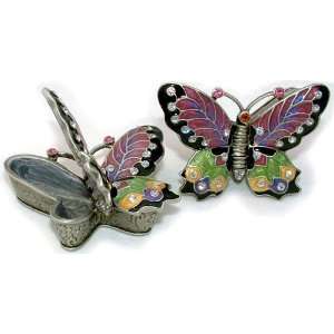 Pretty Pewter Enamaled and Jewled Butterfly Trinket Box 