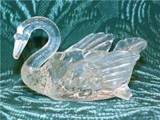   1902 EAPG Cambridge Glass OPEN Figural Bird SWAN SALT DIP Set/7  