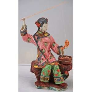  BK0216Y Lady Fishing with Bucket of Fish, Contemporary 