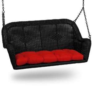   Frame Black Wicker Swing with Solid Red Cushion Patio, Lawn & Garden