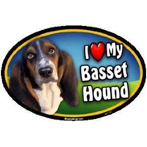  Oval Car Magnet   I Love My Basset Hound