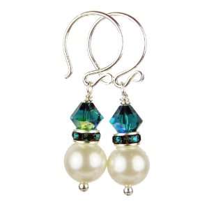   Tanzanite Swarovski Crystal Pearl Earrings   1 Inch Damali Jewelry