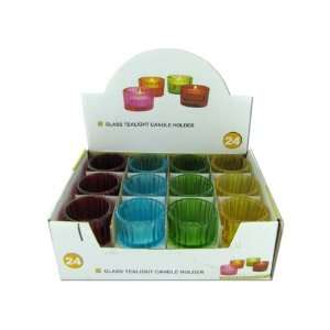 Bulk Pack of 24   Glass votive candle holders, assorted colors (Each 