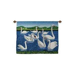  NOVICA Wool tapestry, Swan Lake