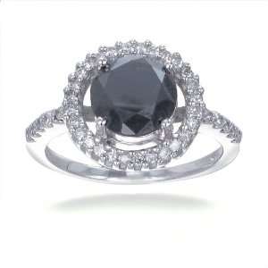  3.50 CT Black Diamond Engagement Ring in 14K White Gold in 