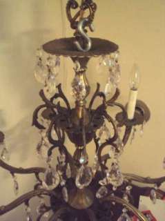 Antique Vintage Brass Crystal Chandelier 8 Light Hollywood Regency 