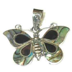  Abalone & Sterling Silver Butterfly Pendant