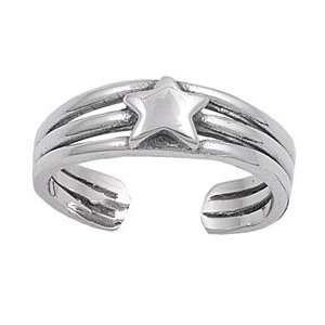   Silver Three Ridges With Star Celestial Adjustable Toe Ring Jewelry