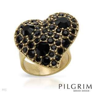 Genuine Pilgrim Skanderborg, Denmark (TM) Ladies Ring. Black Crystal 