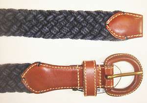   Lauren Original Braided Rugby Cotton Leather Tips Belt NWT  
