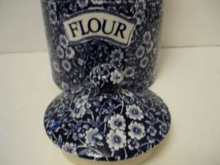 Burleigh Staffordshire England Blue Calico Kitchen Flour Canister 