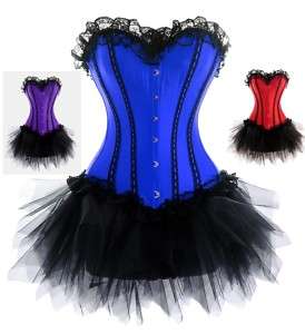 Burlesque Lace Corset Moulin Rouge Fancy Dress Outfit  