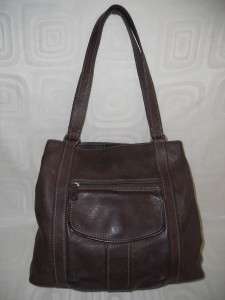 Fossil Organizer Large Brown Leather Tote Handbag Shoulder Bag Purse 