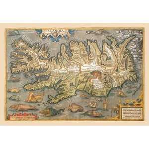  Map of Iceland   12x18 Framed Print in Gold Frame (17x23 