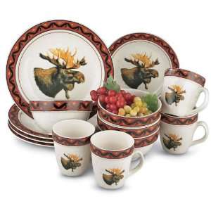 16 Pc. Moose Stoneware Dinnerware Set 
