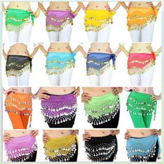 Hot 3 Rows Belly Dance dancing Hip Skirt Scarf Wrap Belt Hipscarf with 