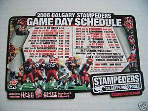 2006 Calgary Stampeders Football Magnet Schedule  