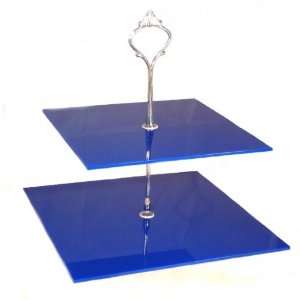  Two Tier Blue 3mm Acrylic Square Cake Stand (approx 18 cup 