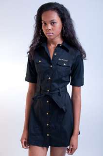 NEW WOMENS ROCAWEAR BLACK ROC STAR BUTTON UP BELTED DRESS SIZE SMALL 