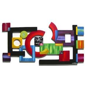 Contemporary Modern Geometric Abstract Wood Wall Art Painted Sculpture 