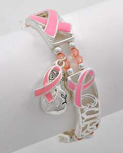 Cancer Awareness Pink Ribbon Charm Hope Cure Bracelet  