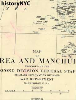 1904 LARGE US WAR DEPT MAP MANCHURIA KOREA  