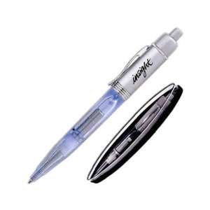 Starlite   Silver twist action pen with plunger action activated blue 