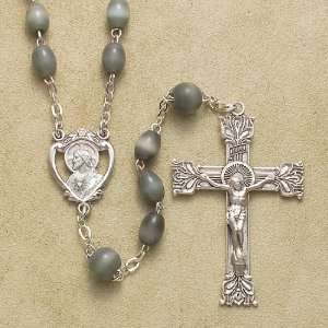  Sterling Silver Rosary Rosaries Catholic 5x7mm Oval Grey 