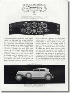 1929 Duesenberg Limousine & Instrument Cluster Car Ad  