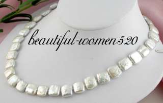 Singularly 17 12mm white square freshwater pearl necklace