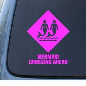 MERMAID CROSSING AHEAD   Vinyl Car Decal Sticker #1311  Vinyl Color 