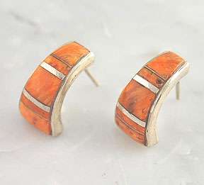Sterling Silver Orange Spiny Oyster Inlay Post Earrings  