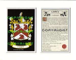 Casey Heraldic Mount Coat of Arms Crest + History Irish  