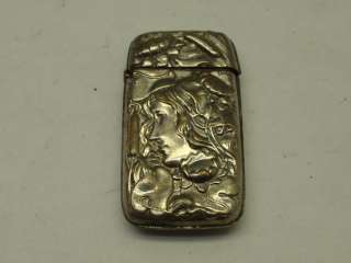 Antique Silver Plate Brass Victorian Woman Flowers Ornate Old Match 