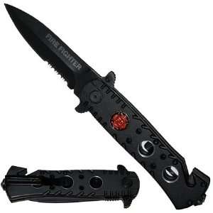 75 Tiger USA Fire Fighter Spring Assisted Rescue Knife   Black 