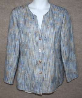 Chadwicks Jacket Blazer Long Tweed Blue Tan Lined 12  