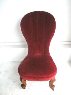 Victorian Crushed Red Velvet Slipper Chair  