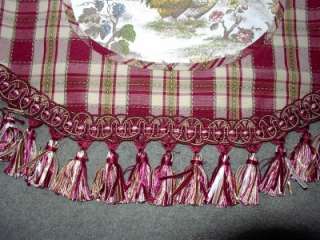 Scalloped VALANCE Country Rooster Toile Red Liz Claiborne Plaid Tassel 