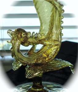 RARE Antique Pair Salviati Gold Dragon Venetian Glass Vases ESTATE 