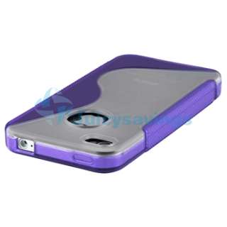 Silver Hard+Purple TPU Water Drop S Shape Case Cover For iPhone 4 4S 