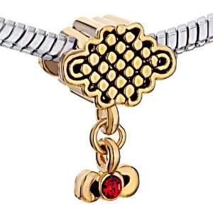 Chinese Knot Dangle Red Crystal July Birthstone Gold Beads Fits 