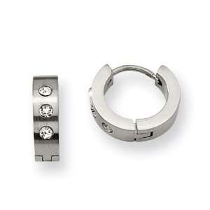    Chisel Stainless Steel CZ Hinged Hoop Earrings Chisel Jewelry
