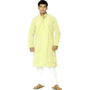   Kurta Pajama with Woven Stripes and Embrodiery on Neck   Pure Cotton